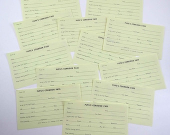 Vintage Unused Yellow School Pupil's Corridor Passes Set of 12