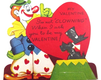 Vintage Children's Valentine Card with Circus Clown and Scotty or Scottie Dog by A-Meri-Card