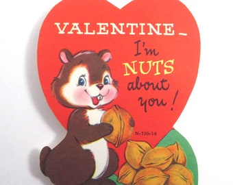 Vintage Children's Valentine Card with Cute Squirrel and Nuts