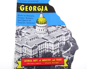 Vintage Die Cut State Travel Vacation Brochure for Georgia