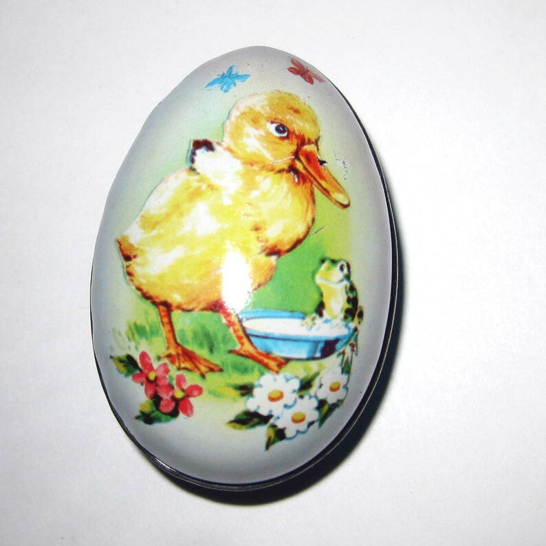 Vintage Tin Litho Easter Egg Candy Container with Yellow Etsy