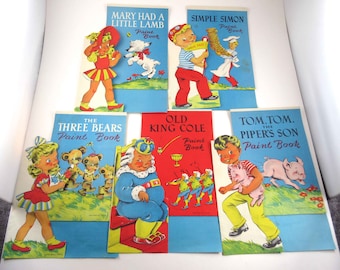 A Box of Novelty Paint Books Vintage 1940s Children's Nursery Rhyme Activity Coloring Books in Original Box Set of 5