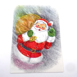 Vintage Christmas Card with Santa Claus and Sack in Snow by Hallmark