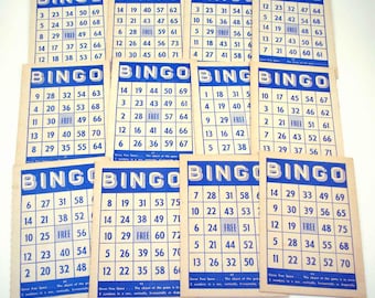 Vintage 1940s or 1950s Blue Bingo Cards Set of 12