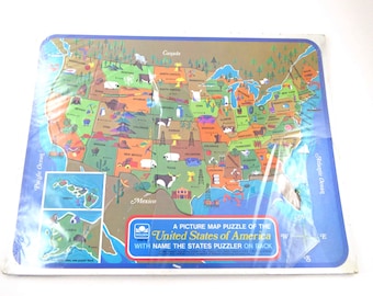 Vintage 1960s United States of America US Inlaid Map Puzzle By Golden