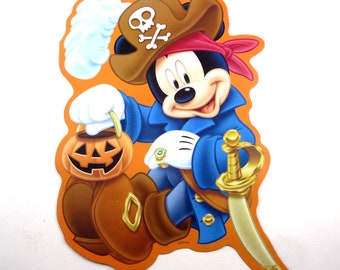Disney Pirate Mickey Mouse with Jack O Lantern or JOL Halloween Die Cut Decoration