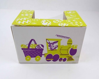 Vintage Easter Cardboard Candy Box with Cellophane Window Rabbits Train Eggs