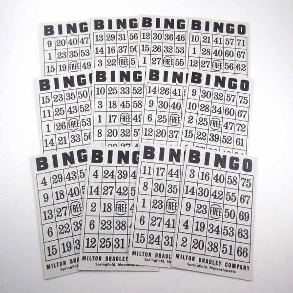Vintage Bingo Cards by Milton Bradley Set of 12