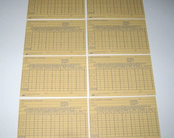 Vintage Yellow and Blue Weekly Time Report Cards Set of 8