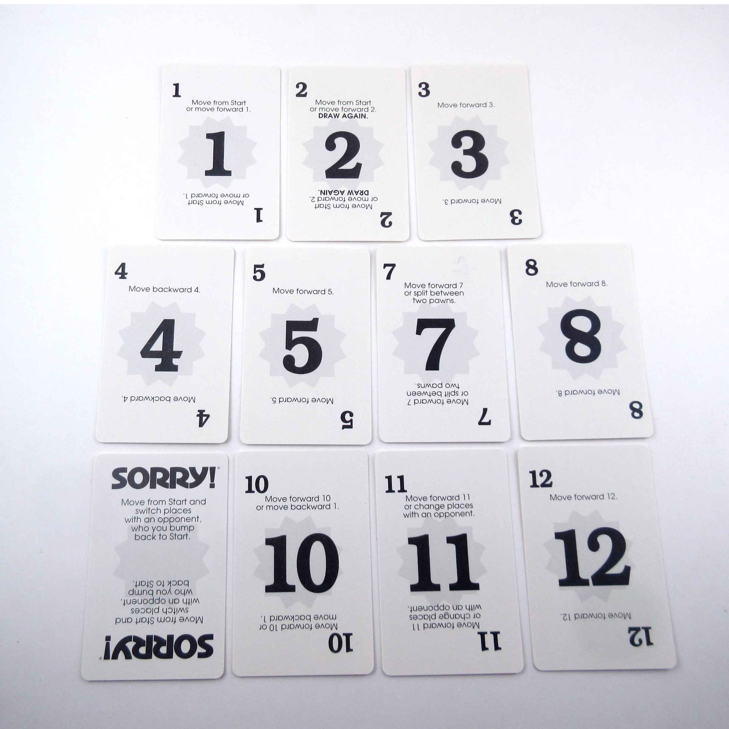 Sorry Board Game Printable Cards