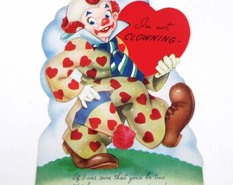 Carte de Saint-Valentin mécanique vintage inutilisée avec un clown de cirque mignon par A-Meri-Card