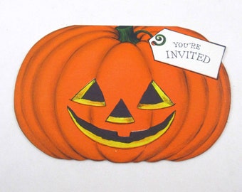 Vintage Unused Halloween Party Invitation Card with Jack O Lantern by Hallmark
