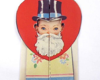 Vintage Children's Valentine Card with Adorable Boy in Top Hat Beard