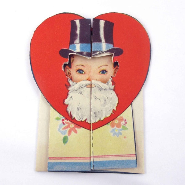 Vintage Children's Valentine Card with Adorable Boy in Top Hat Beard