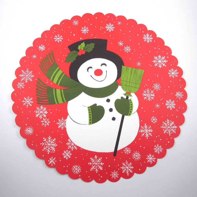 Vintage Hallmark Die Cut Christmas Snowman With Broom Top Hat Etsy