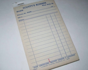 Vintage Unused 1970s Receipt Pad from Scotty's Korner Princeton, KY