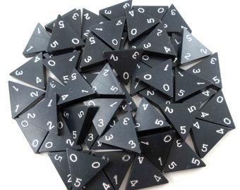 Vintage 1990s Triominos Black Triangular Plastic Game Pieces with White Numbers Set of 56 Lot B