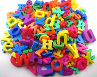 Vintage Plastic Magnetic Colored Alphabet Letters and Numbers Assorted Sizes Set of 175