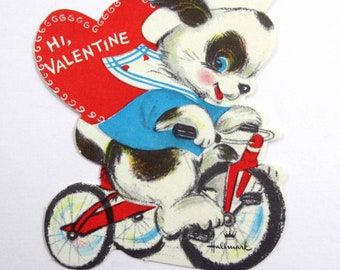 Vintage Unused Children's Valentine Card with Cute Dog or Puppy on Tricycle by Hallmark