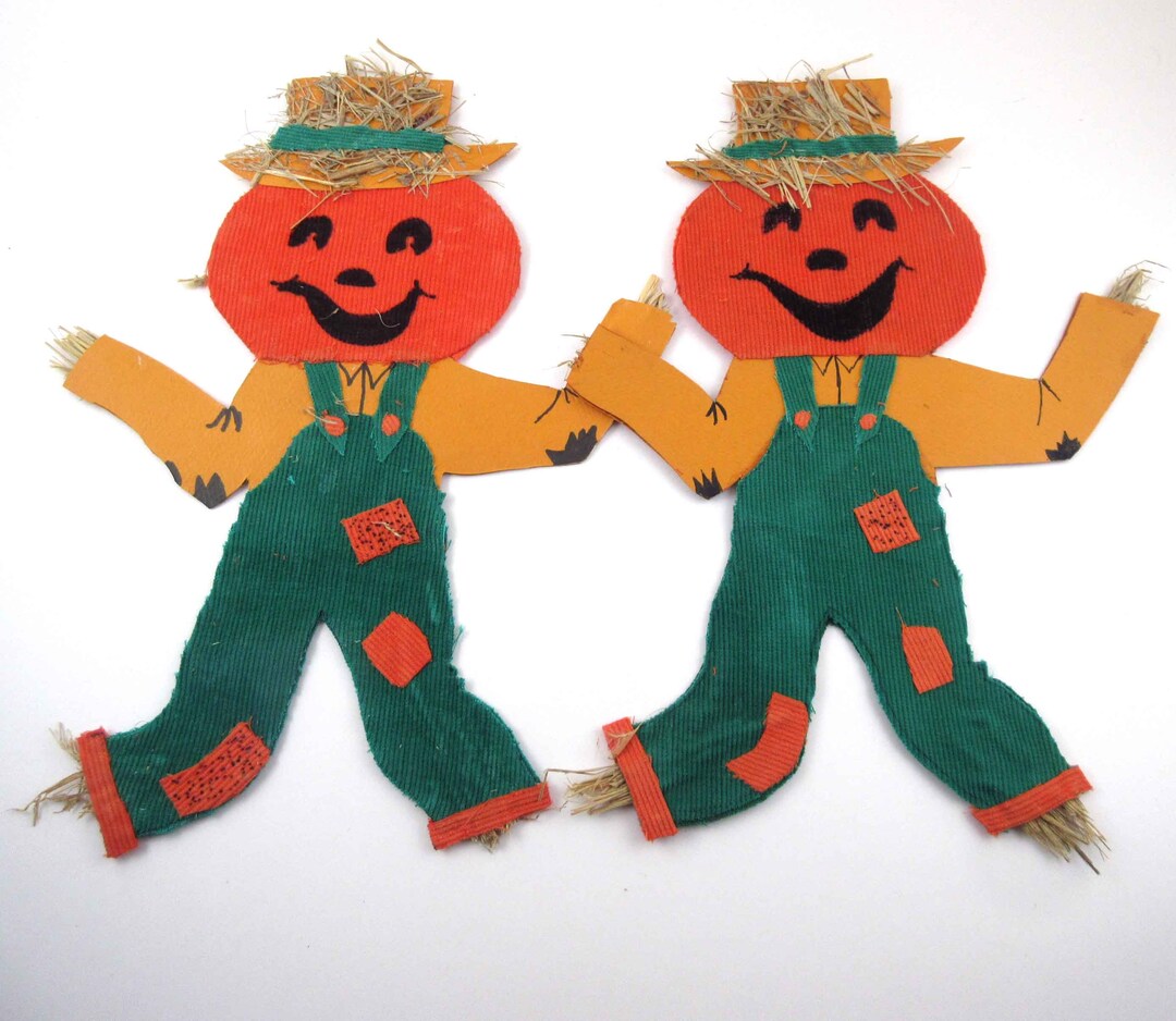 Vintage Die Cut Halloween Decorations of Scarecrow Jack O Lantern