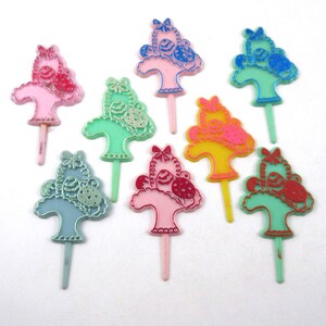 Vintage Easter Basket with Eggs Novelty Cupcake Picks or Toppers Set of 8 Lot C