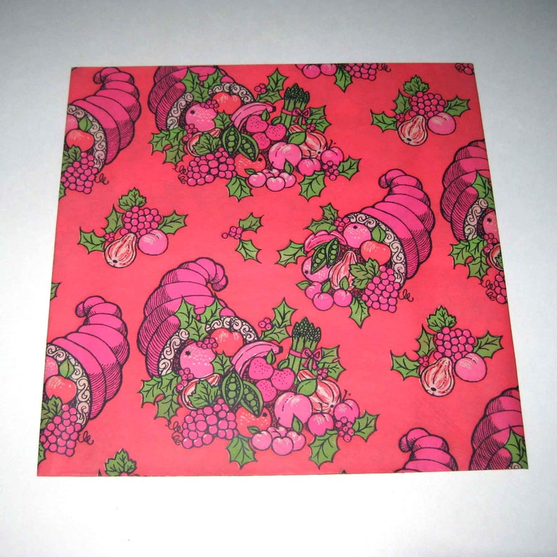 Vintage Christmas Tissue Wrapping Paper or Gift Wrap with Cornucopia Fruits Vegetables and Holly