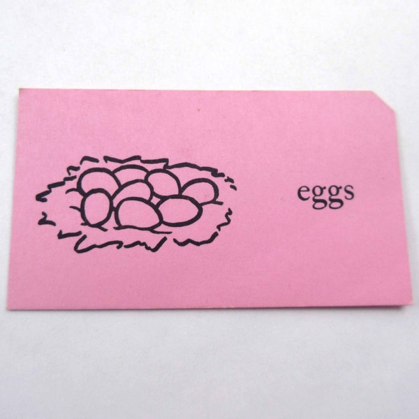 Vintage Children's Pink School Flash Card with Word and Picture for Eggs Easter Holiday