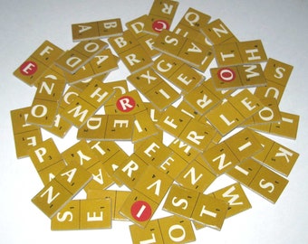 Vintage 1970s Scrabble Crossword Dominoes Double Sided Letter Tiles or Game Pieces Set of 50