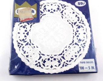 Vintage Royalcraft Small 5" White Round Paper Doilies in Original Package by Royal Lace Paper Set of 100