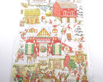 Vintage Unused Glittered Christmas Pop Out Santa's Workshop Advent Calendar Antioch Elves Snow Toys Sealed