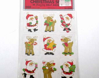 Vintage Christmas Stickers with Santa and Reindeer in Original Package by Eureka