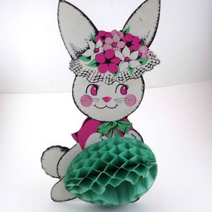 Vintage Female Rabbit and Honeycomb Egg Die Cut Cardboard Easter Decoration or Centerpiece with Easel image 1