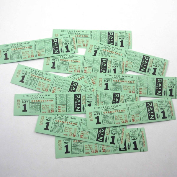 Vintage Little Rock Baseball Company Aqua Green Grandstand Rain Check Tickets Never Used Set of 12