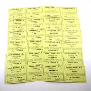 Vintage Louisville & Nashville Railroad Yellow Returning and Going Identification Train Cards Tickets Set of 12