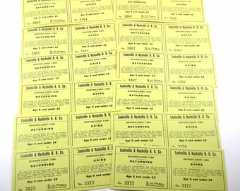 Vintage Louisville & Nashville Railroad Yellow Returning and Going Identification Train Cards Tickets Set of 12