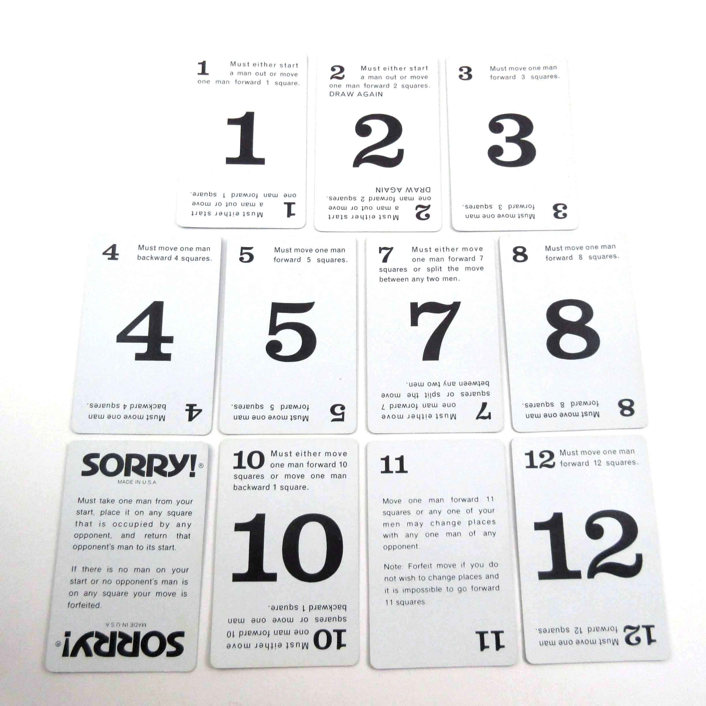 Sorry Board Game Cards