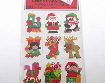 Vintage Christmas Stickers with Santa Toys Reindeer in Original Package by Eureka