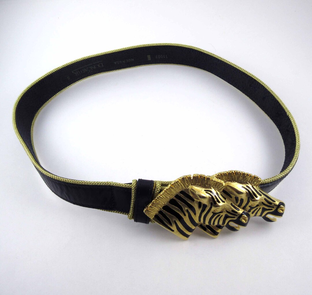 Vintage Doncaster Leather Belt With Double Gold Zebras Buckle Etsy