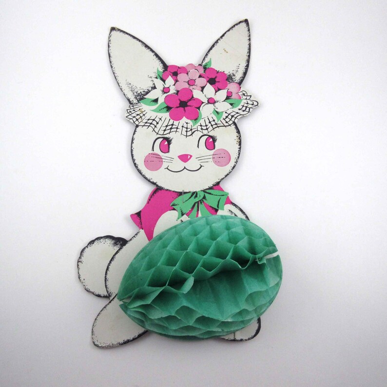 Vintage Female Rabbit and Honeycomb Egg Die Cut Cardboard Easter Decoration or Centerpiece with Easel image 3