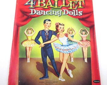 Vintage 1950s 4 Ballet Dancing Paper Dolls Dancers with Original Folder for Children by Whitman