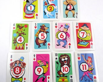 Vintage Circus Crazy Eights Character Children's Playing Cards by Whitman Partial Set of 11