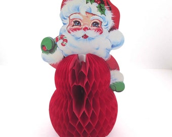 Vintage Christmas Santa Claus and Candy Cane Die Cut Honeycomb Centerpiece