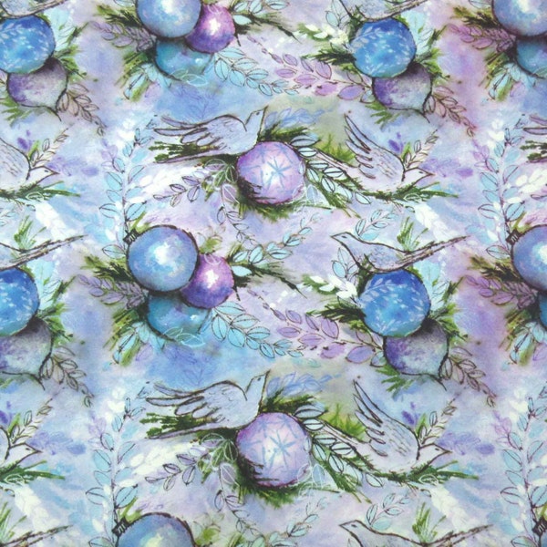 Vintage Christmas Wrapping Paper or Gift Wrap with Dove and Ornaments by Hallmark Purple Blue Green White