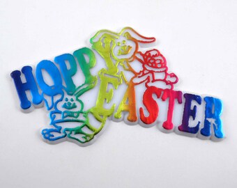 Vintage Hoppy Easter and Rabbits Multi Colored Novelty Cake Topper