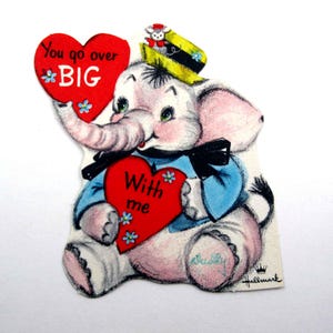 Vintage Children&#39;s Valentine Card with Cute Elephant in Hat by Hallmark