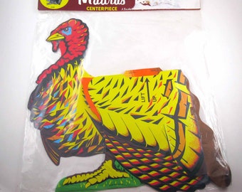 Vintage 18" Madras Turkey Die Cut Honeycomb Centerpiece Thanksgiving Decoration in Original Package by Beistle