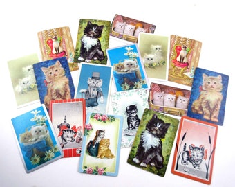 Vintage Playing Cards with Assorted Cats and Kittens Set of 17 Lot A