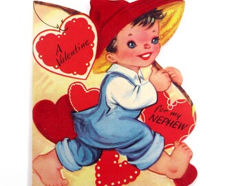 Vintage Children's Flocked Valentine Greeting Card with Boy and Fishing Pole by A-Meri-Card