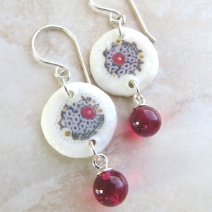 Ruby Nucleus: Petite OOAK Porcelain, Lampwork & Sterling Earrings