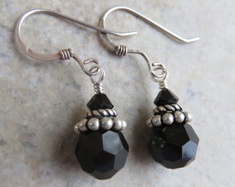 Classic Black ... Artisan Black Swarovski Crystal Earrings. Sterling Silver and Crystal Earrings. Classic Petite Little Black Dress Earrings